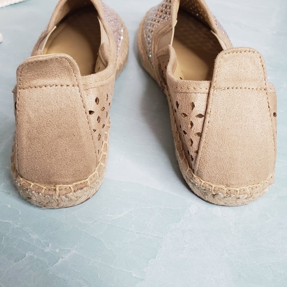 New Beige Rhinestone Espadrille Slip On Flats - Picture 7 of 7